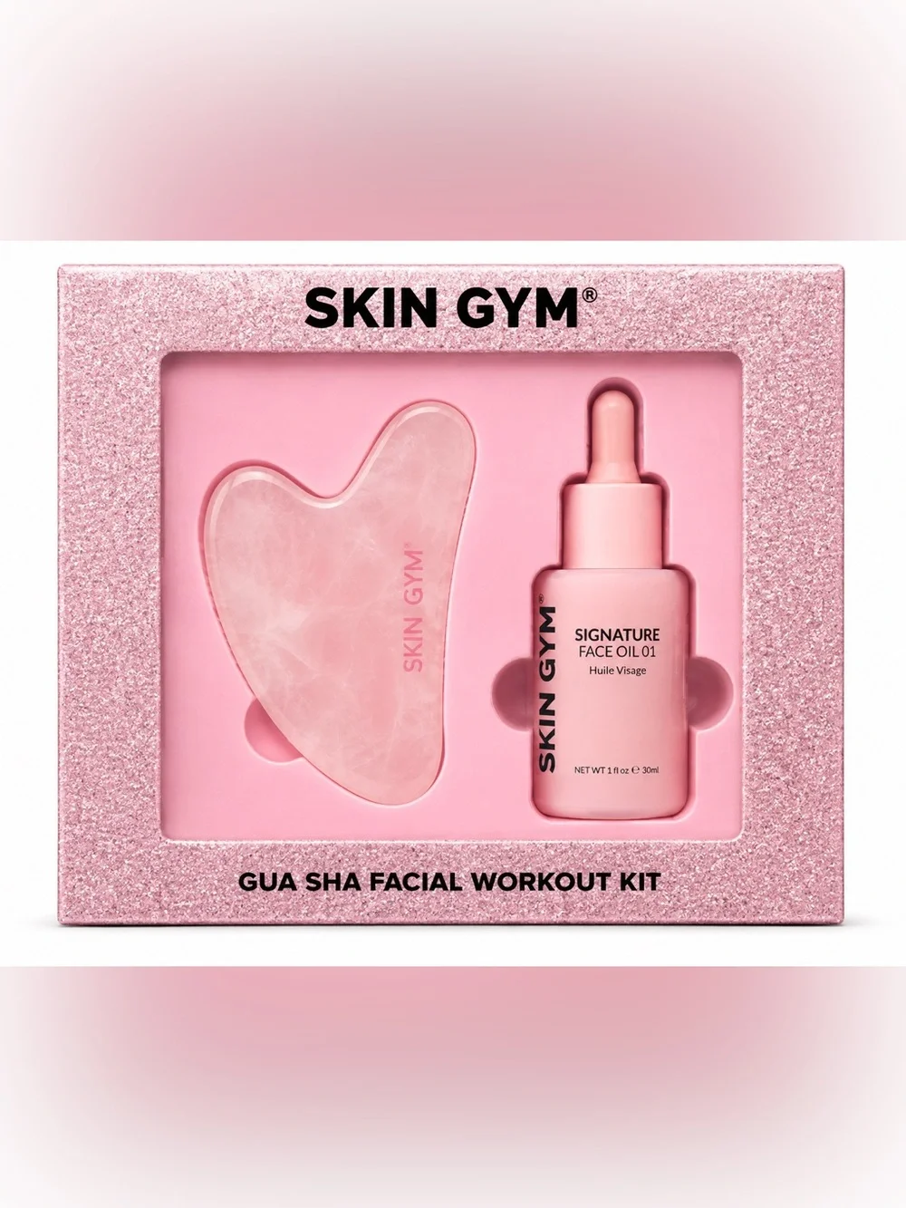 SKIN GYM Pink Signature Face Oil & Rose Quartz Gua Sha Kit